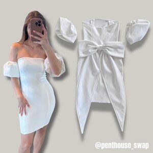 Strapless White Bridal Mini Dress with Bow, Size S